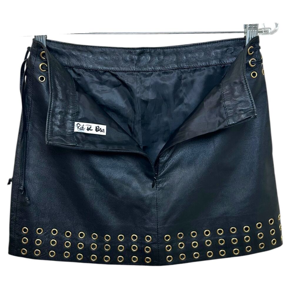 Rat & Boa, Women's Leather Grommet Mini Skirt, Side Ties, Lace-Up, Black, Small - Picture 4 of 9